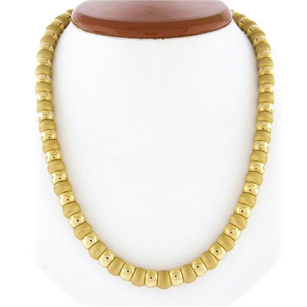 Milor Italian 18k Gold Alternating Brushed Ball Bead & Polished Link Necklace