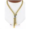 Image 1 : 14k TT Gold Fancy Popcorn Link Chain Lariat Necklace w/ Polished Bead Tassels