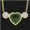 Image 4 : NEW 18k Gold 2.42 ctw GIA Bezel Heart Emerald & Diamond Pendant Chain Necklace