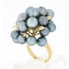 Image 9 : 14k Yellow Gold Bluish Gray Pearl w/ Etched Leaf Large Cluster Cocktail Ring