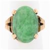 Image 1 : Vintage Retro 14K Rose Gold Oval Cabochon Marbled Jade Solitaire Cocktail Ring