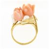 Image 8 : Vintage 14K Gold Carved Angel Skin Coral Pearl Rose Flower Bouquet Cocktail Ring