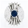 Image 4 : Vintage 14k White Gold Bezel Sapphire w/ Diamond Textured Open Work Domed Ring