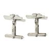 Image 4 : Vintage Astor 14K White Gold Oval Jade & Diamond Concave Rectangular Cufflinks