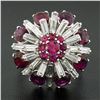 Image 7 : Vintage 18K White Gold 7 ctw Ruby & Baguette Diamond Tiered Cluster Cocktail Rin