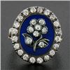 Image 2 : Antique Georgian Gold & Silver Oval Blue Enamel Old Cut Diamond Flower Halo Ring
