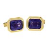 Image 5 : Mens Vintage 14K Gold Rectangular Bezel Alexandrite w/ Polished Frame Cuff Links