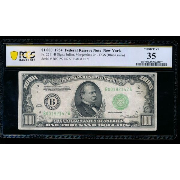 1934 $1000 New York FRN PCGS 35