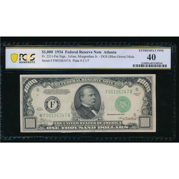 1934 $1000 Atlanta FRN PCGS 40