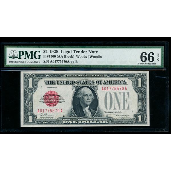 1928 $1 Legal Tender Note PMG 66EPQ