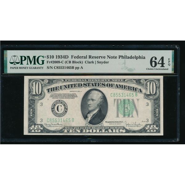 1934D $10 Philadelphia FRN PMG 64EPQ