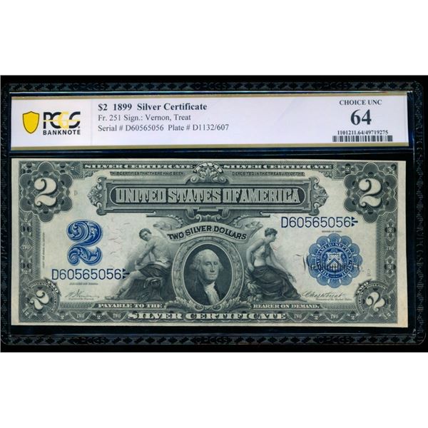 1899 $2 Mini Porthole Silver Certificate PCGS 64