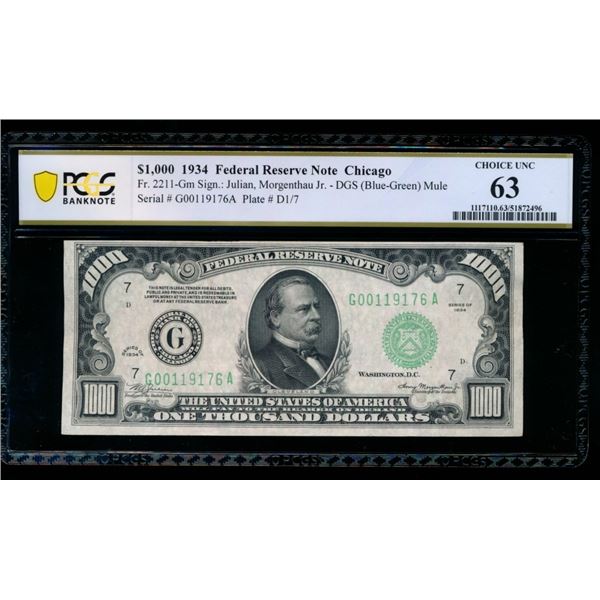 1934 $1000 Chicago FRN PCGS 63