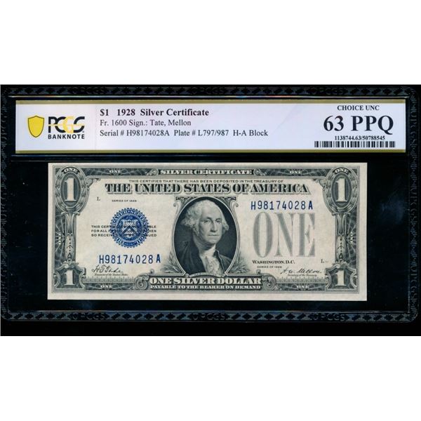 1928 $1 Silver Certificate PCGS 63PPQ