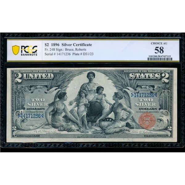 1896 $2 Educational Silver Certificate PCGS 58
