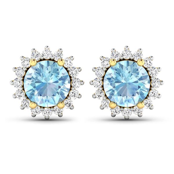 14KT Yellow Gold 1.3ctw Aquamarine and Diamond Earrings