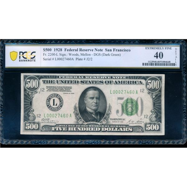 1928 $500 San Francisco FRN PCGS 40