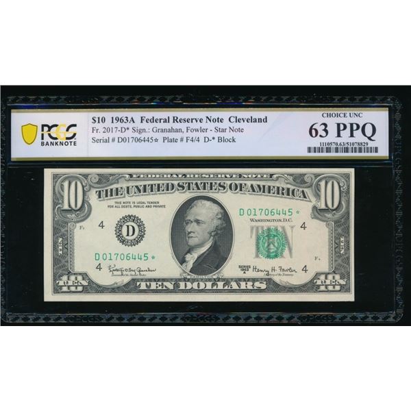 1963A $10 STAR Cleveland FRN PCGS 63PPQ