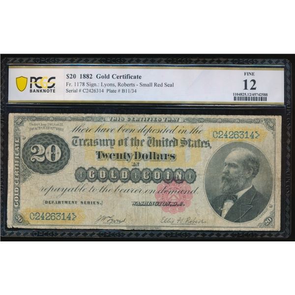 1882 $20 Gold Certificate PCGS 12