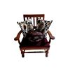 Image 2 : Vintage Wooden Carved Arm Chair With Western Themed Stool & 2 Decorative Pillows