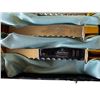 Image 2 : Marine Ivory Etched Carving Set & Vintage Gold N Ebony Steak Knives In Case