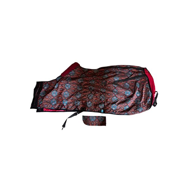 Custom Fur Ruffed Horse Blanket In Burgundy, Teal, Black Pattern (Medium Size 68-70" In Length)
