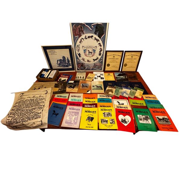 Collection Of Morgan Horse Memorabilia: Awards, Books, Table Cloth Art, Wall Art, & More