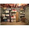 Image 1 : 3 Shelving Units With Contents: Halloween Décor, Christmas Décor, Crochet, Vintage Skates, & More