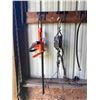 Image 2 : Assorted Tools: Axe, Electric Hedge Trimmer, Broom, Pitch Fork, Pressure Washer Hose, & More