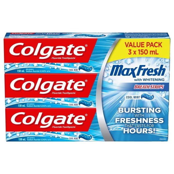 NEW 3 X 150ML COLGATE MAX FRESH BREATH STRIPS