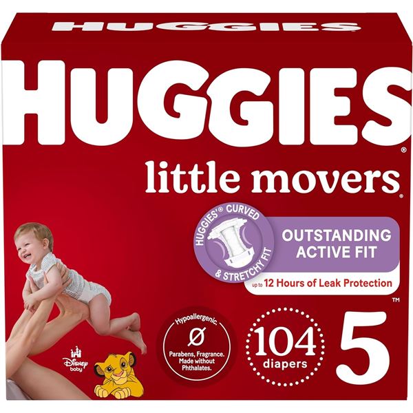 NEW HUGGIES LITTLE MOVERS SIZE 5 DIAPERS 104 COUNT