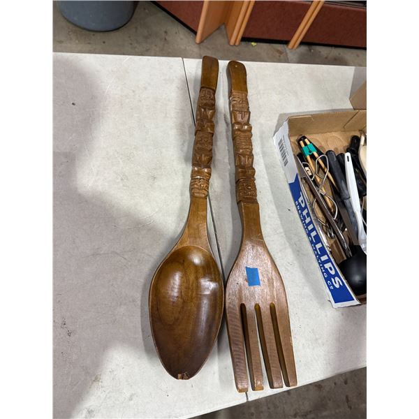 Wood fork, and spoon