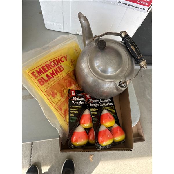 Floating candles, emergency blanket, and Kettle