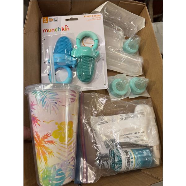 Fresh food, feeder bottles, reusable cup, and