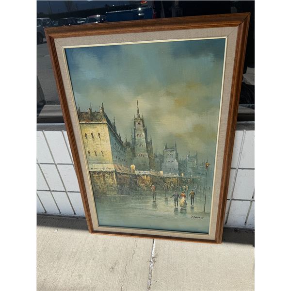 Vintage oil painting 24 x 36 Paris scene signed
