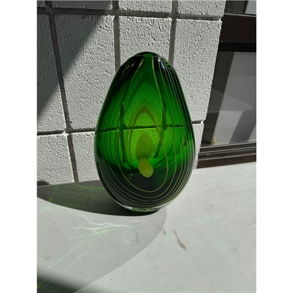 Heavy green glass vase