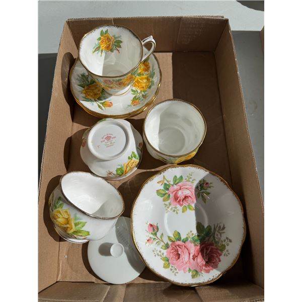 Royal Albert, saucers, sugar, dishes, etc.