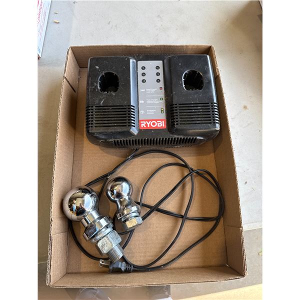 Ryobi battery charger and hitch balls 17-/8 and 2–5/16