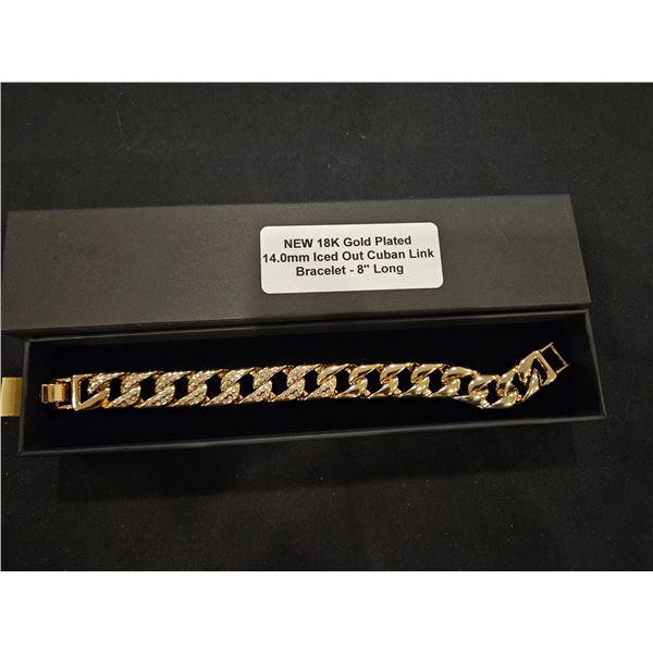 18K gold plated 14mm Iced out cuban link bracelet- 8"