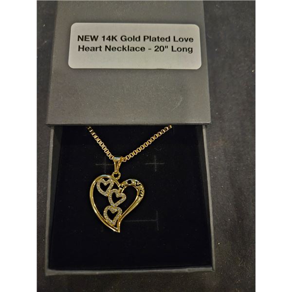 14K gold plated love heart necklace- 20"