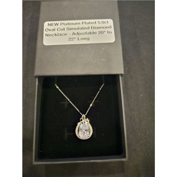 Platinum plated 5ct Oval cut necklace. 20-22"