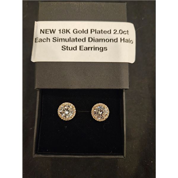 18K gold plated halo stud earrings