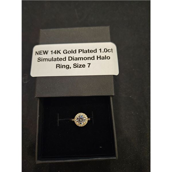 14K gold plated halo ring- Size 7