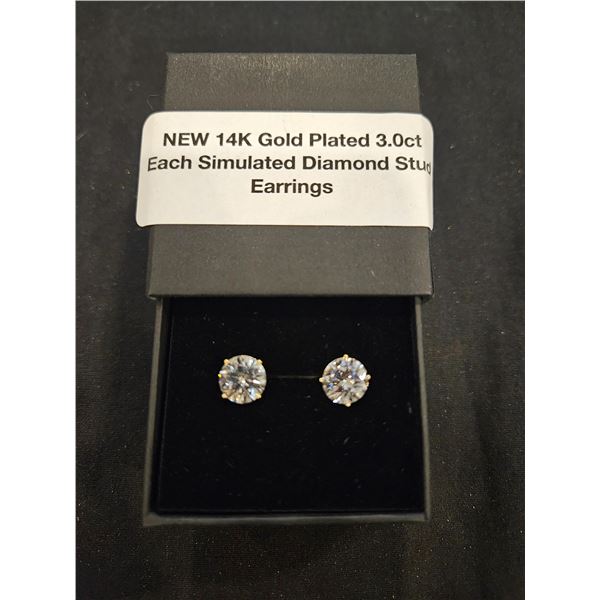 14K gold plated 3ct stud earrings