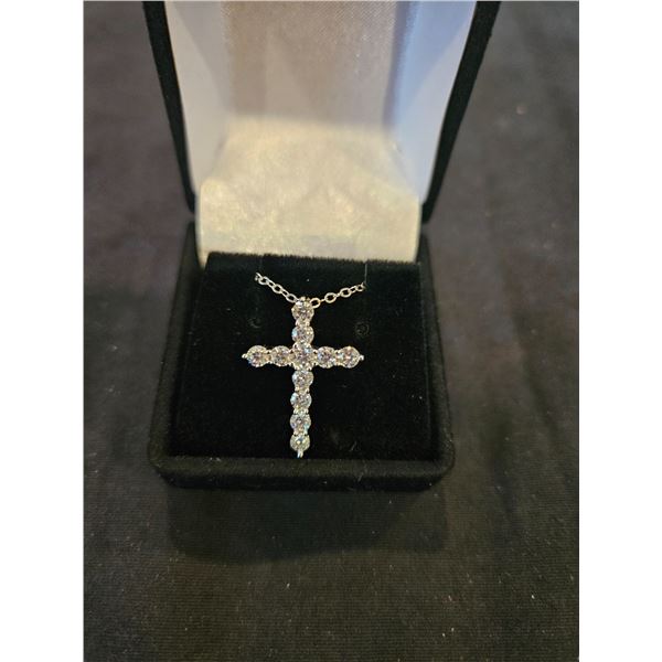 1.20CT TW Moissanite silver cross necklace. Retail $1,100
