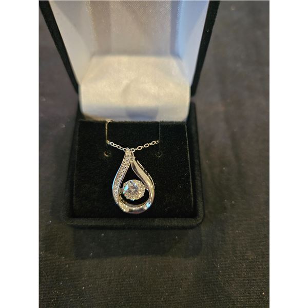 1.00 CT Moissanite stone, silver tear drop necklace. Retail $1,030