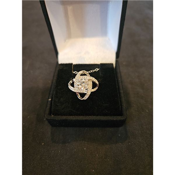 1.00 CT GRA certified Moissanite silver dual oval shaped halos necklace, Retail $1,065