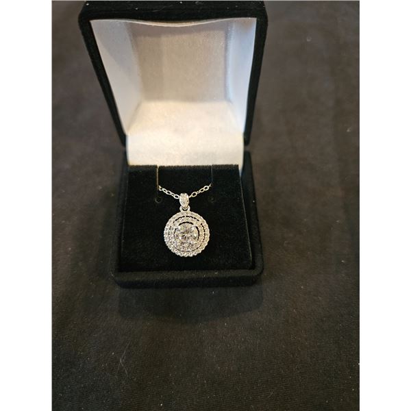 1.00 Ct Moissanite stone silver dual round halos necklace. Retail $1,070