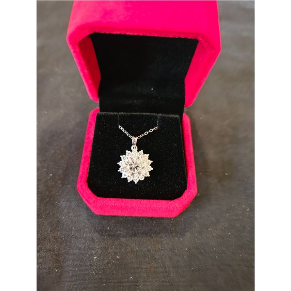 3.00 CT GRA Certified Moissanite silver starburst shaped set necklace. Retail $2,175