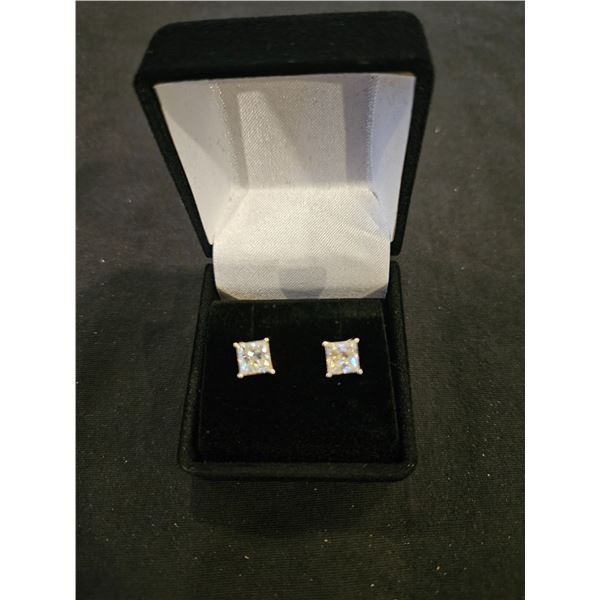 2.00 CT TW GRA Certified Moissanite silver square basket earrings. Retail $1,175